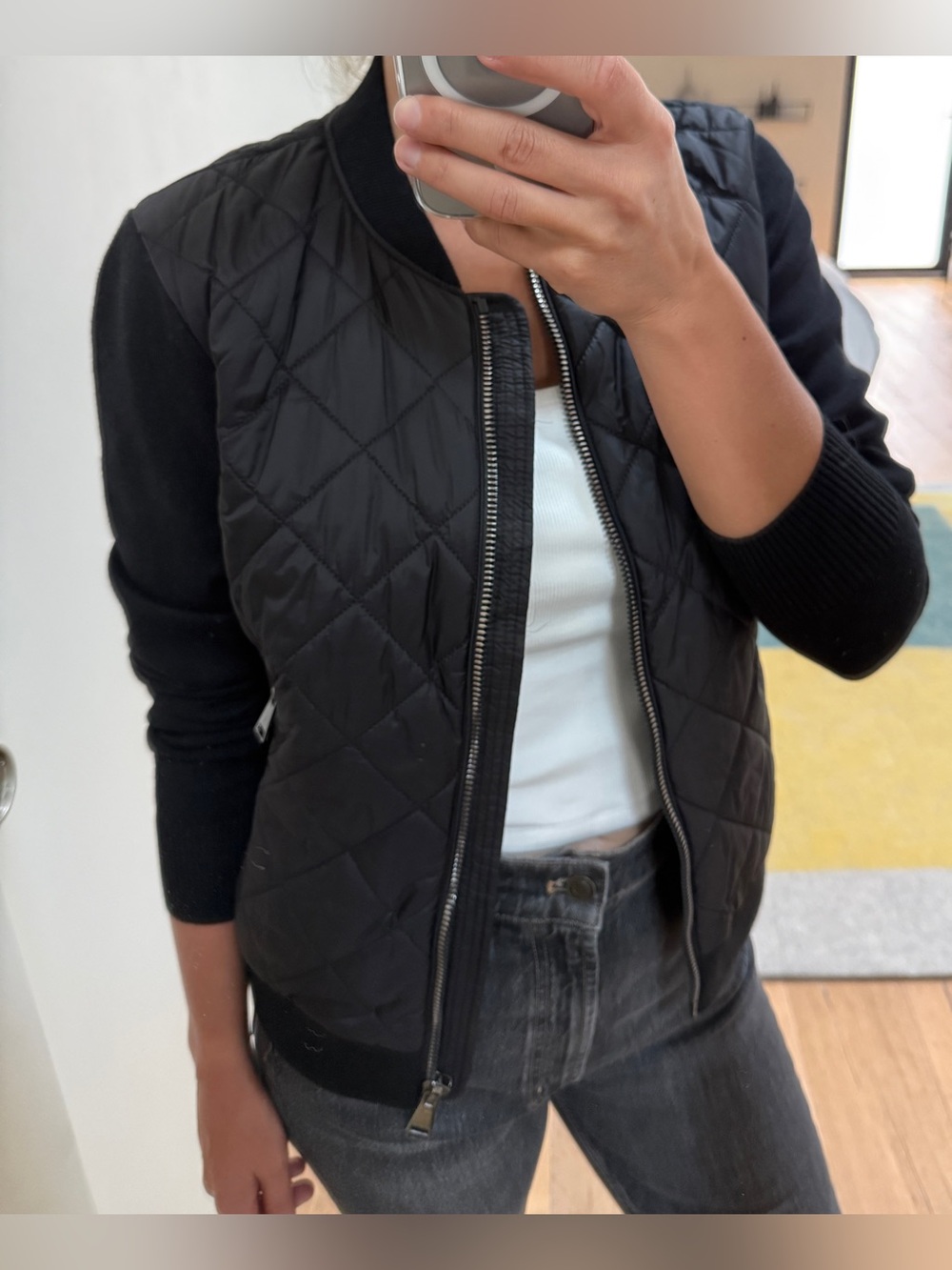 Massimo Dutti Quilted Black Bomber Jacket - size S/M